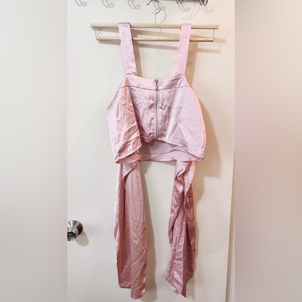 Silk tank top pink will ribbon sleeves